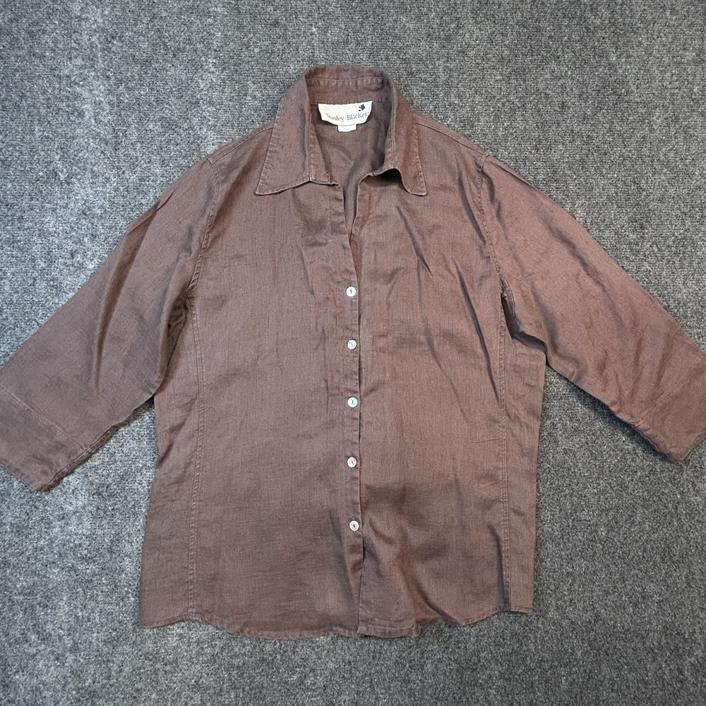 Stanley Blacker Womens Size 14 Brown blouse top 100% linen 3/4 Sleeve Tunic